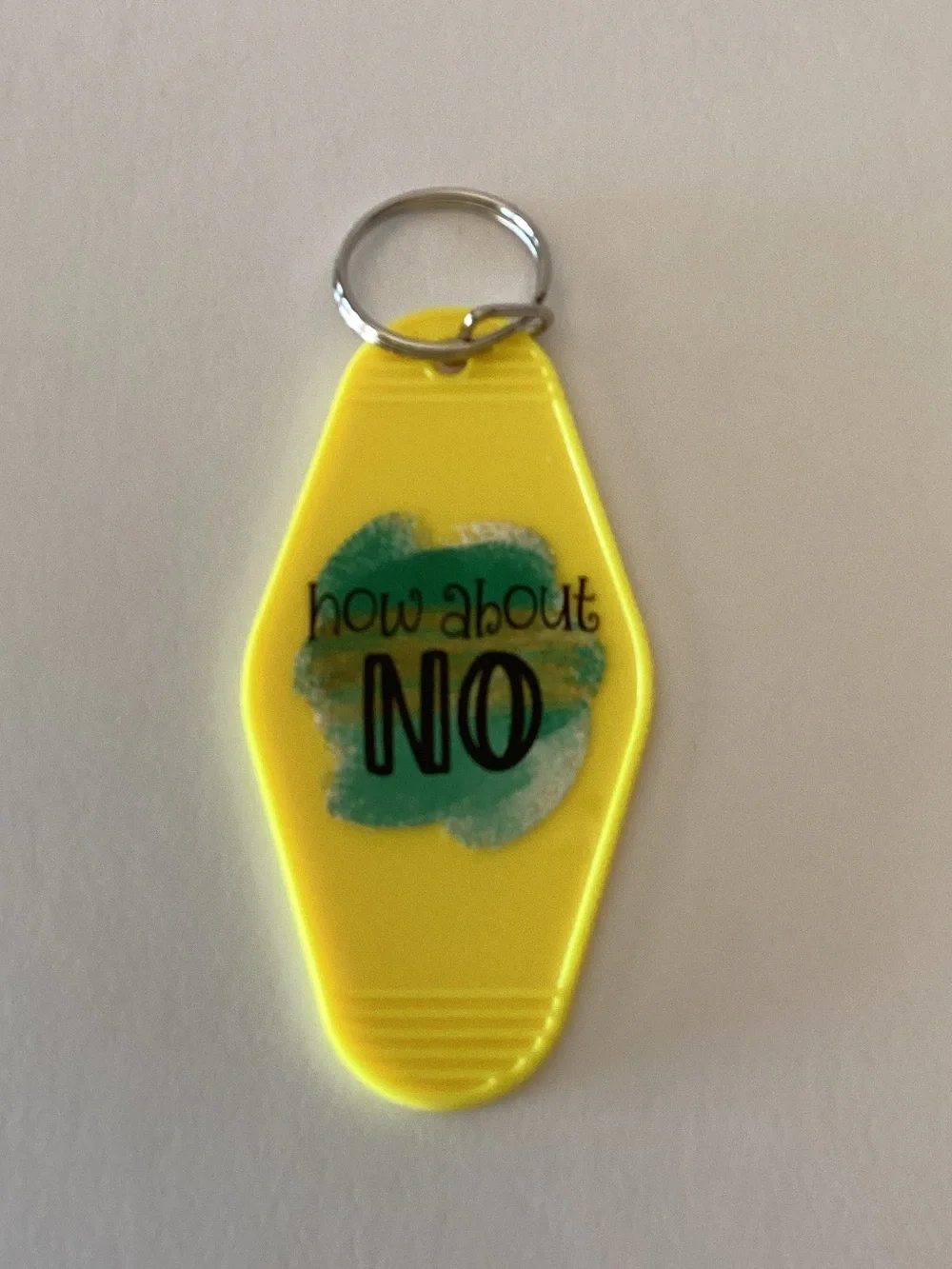 Yellow Novelty Keychain Charm with 'how about NO' Graphic